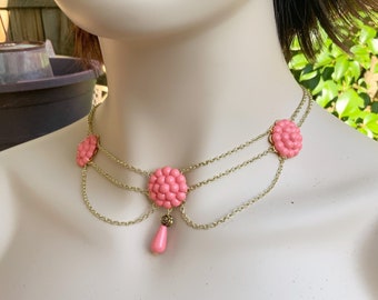 Coral and Gold Southern Belle Scarlett BBQ necklace and Earring set