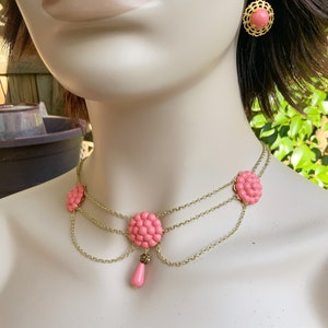 Coral and Gold Southern Belle Scarlett BBQ necklace and Earring set
