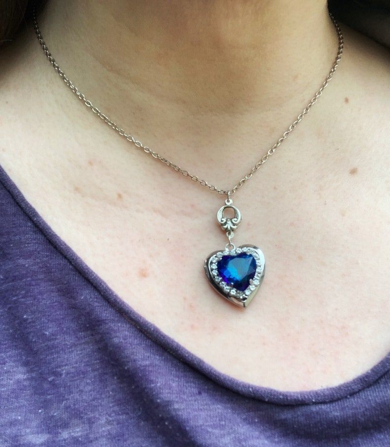 Medaillon Herz Silber Saphir Blau Halskette Herz des Ozeans Etsy.de