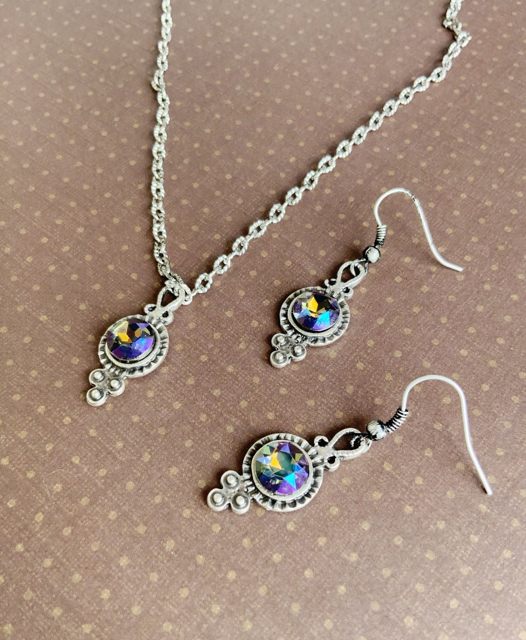 Deep Ocean Silver Rhinestone Necklace and Earrings Set: Sapphire ...