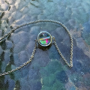 Mystic Aura Quartz Gemstone Titanium BI Opalite White Rainbow Orb Necklace Sparkle Vampire Fan Gift for Women