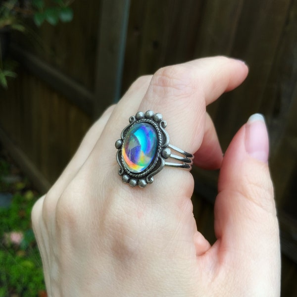 Rainbow Mystic Aura Ring, Northern Lights, Aurora Borealis, Adjustable, Gift for Women