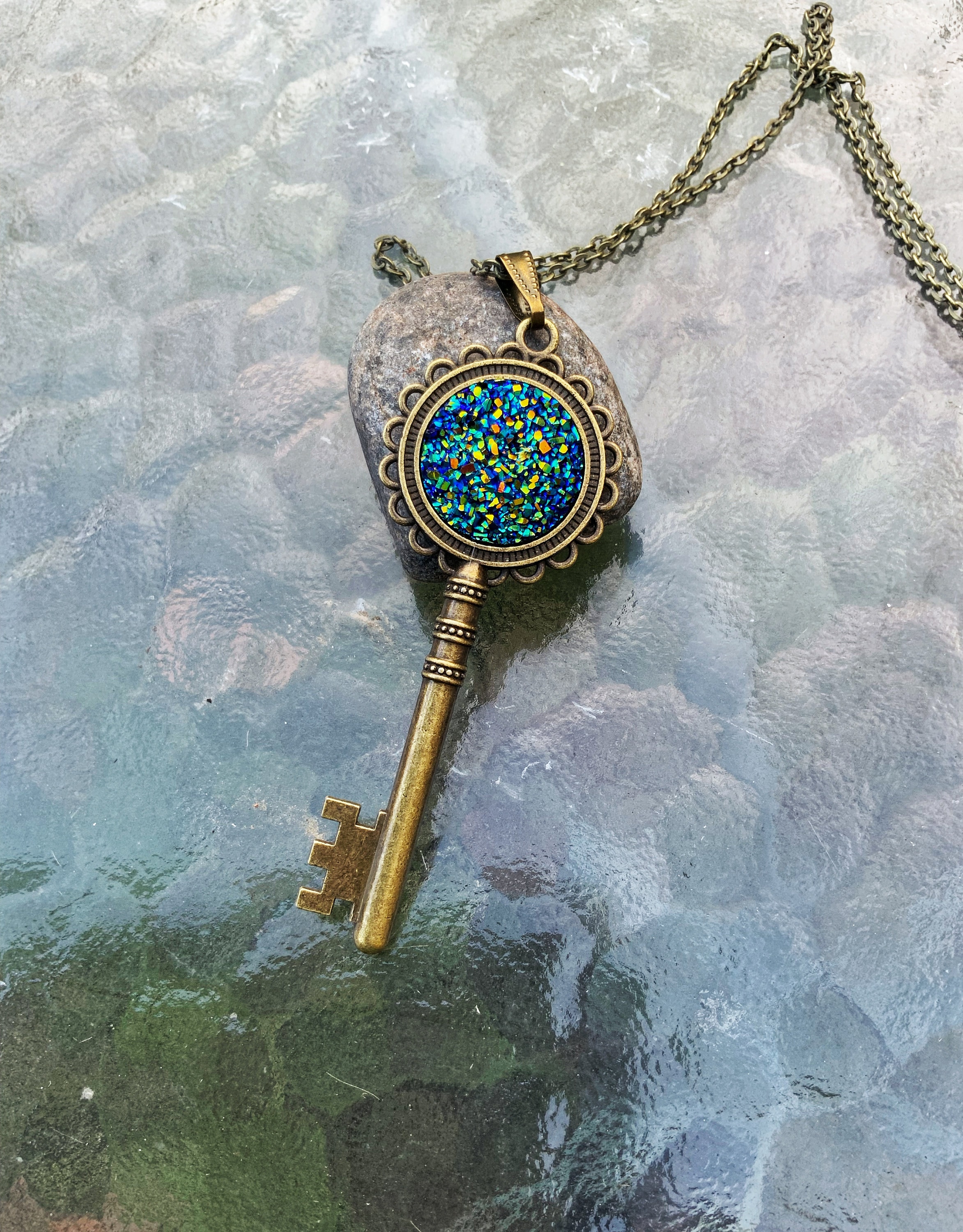Sterling Silver Elvish Key Necklace Made With Swarovski Crystals