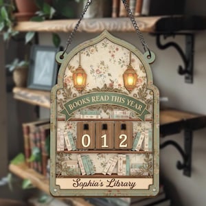 Enseigne florale de traqueur de livre, tableau livres lus cette année, décoration de bûche de lecture personnalisée, cadeau bibliothèque pour amateur de lecture, style floral vintage