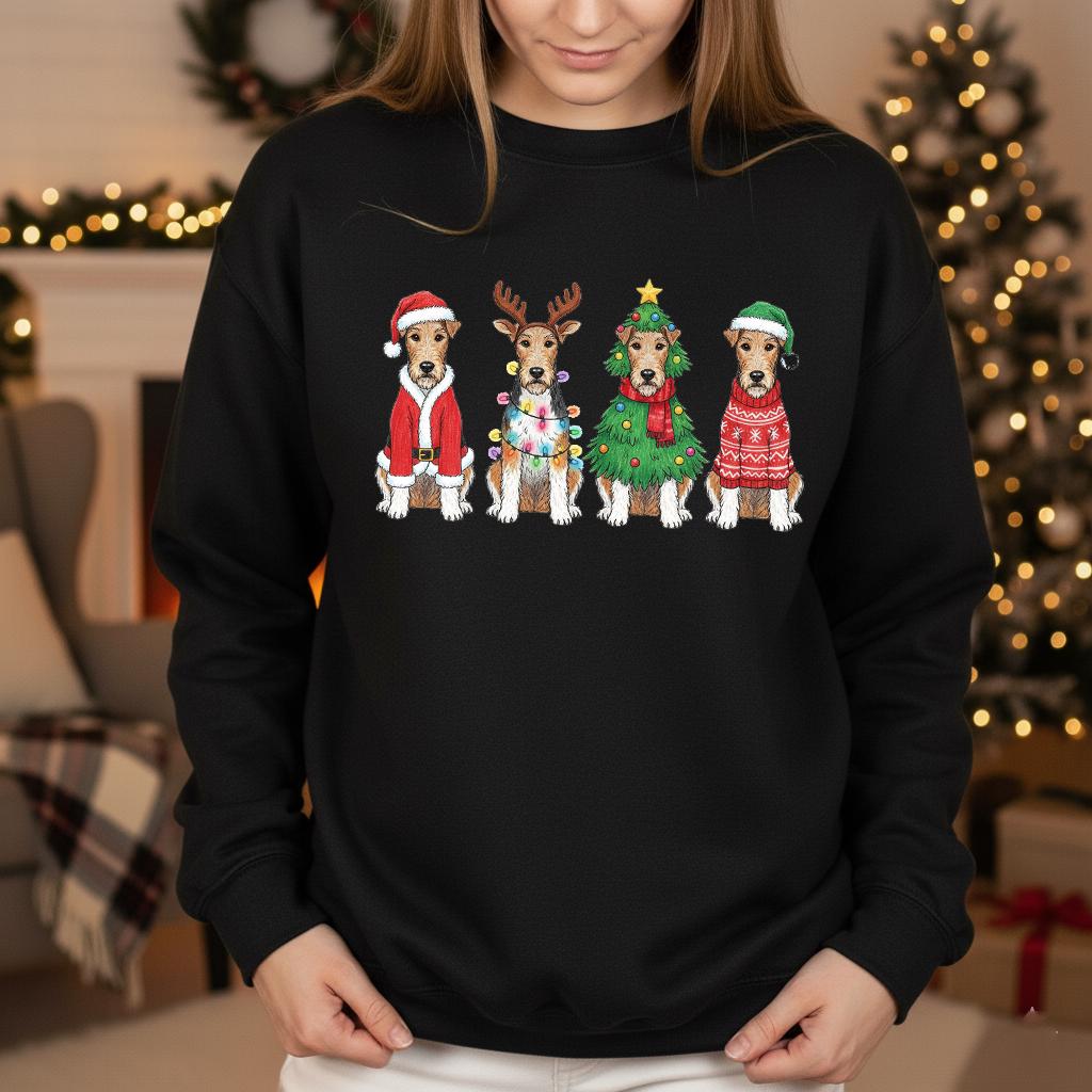 Sweatshirt Noël Motif Fox Terrier Avec Chapeau De Père Noël - Cadeau Pour Amateurs De Chiens - 3