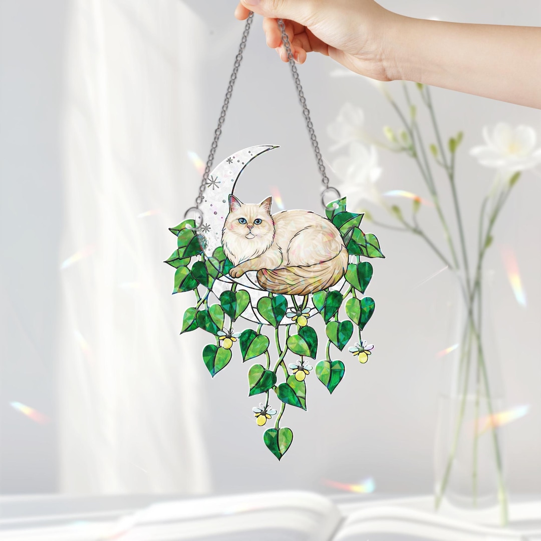 Ragdoll Cat Moon Suncatcher, Faux Stained Glass Window Hanging - Etsy