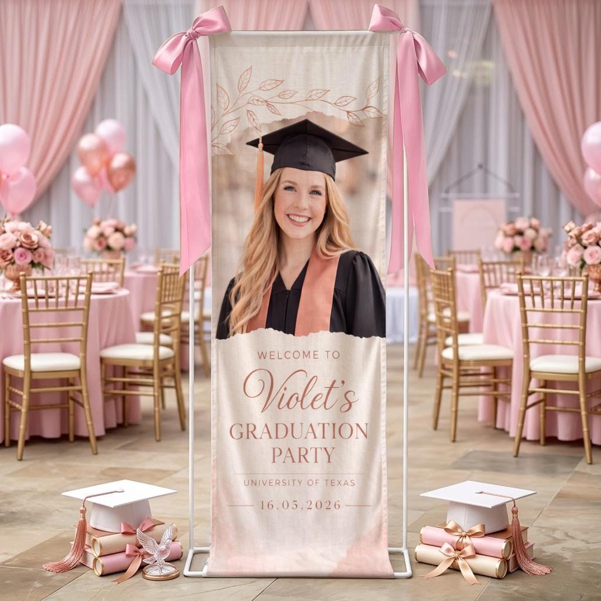 Spring Graduation Linen Personalized Graduation Photo Linen Banner, Custom Grad Party Welcome ...