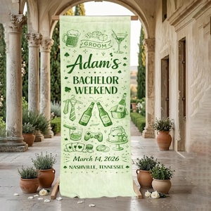 Custom Bachelor Party Linen Sign, Groom Weekend Banner, Guys Trip Decor