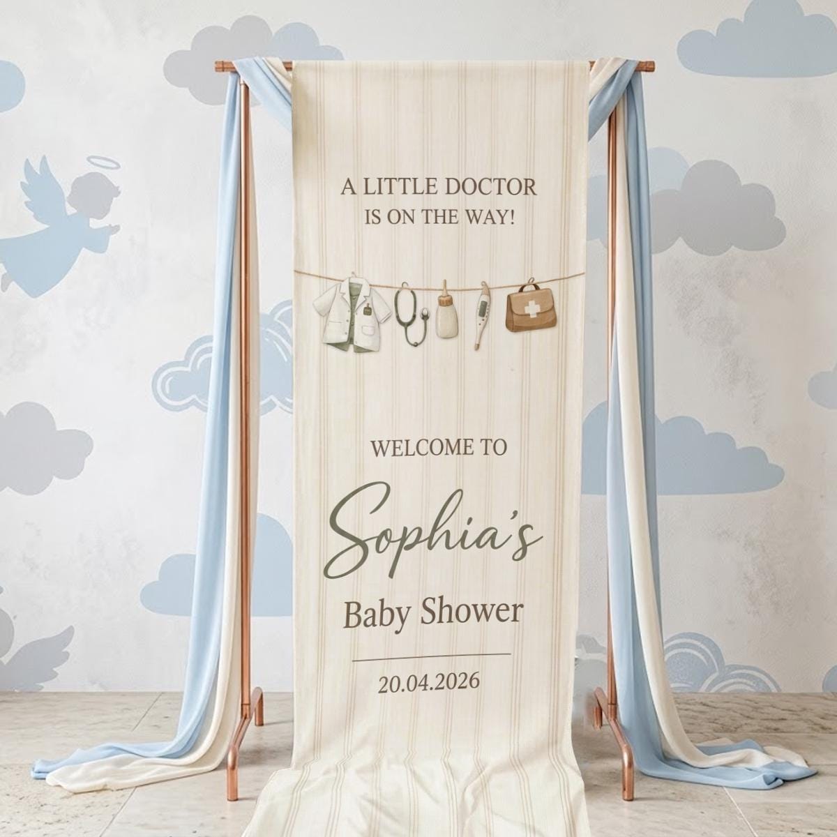 Little Doctor Baby Shower Linen Sign, Medical Welcome Banner ...