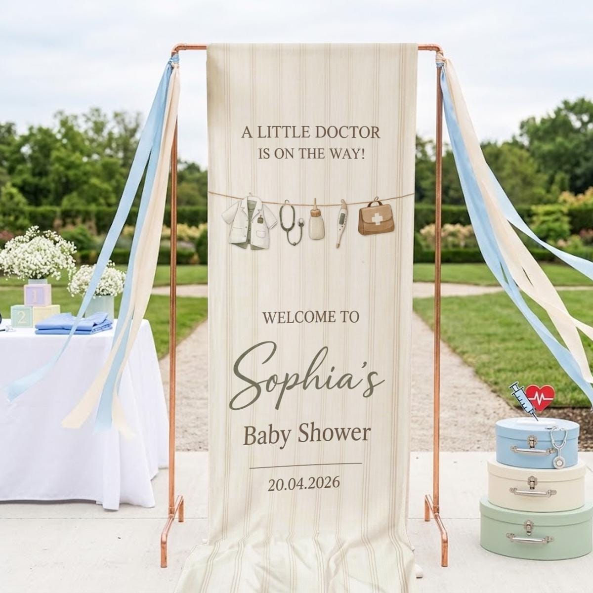 Little Doctor Baby Shower Linen Sign, Medical Welcome Banner ...