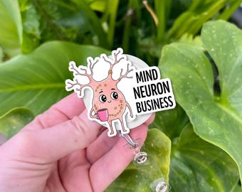 Mind Neuron Business Badge Reel - Funny Brain Anatomy ID Clip for Neuroscience Students, Psych Nurses, and Medical Professionals, Researcher