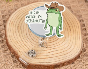 Funny Cowboy Frog Acrylic Badge Reel, Western Nurse Clip