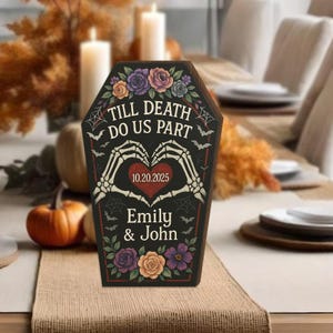 Personalized  Spooky Wedding Gift, Till Death Do Us Part Sign, Gothic Wedding Decor, Halloween Wedding Keepsake, Personalized Wooden Block