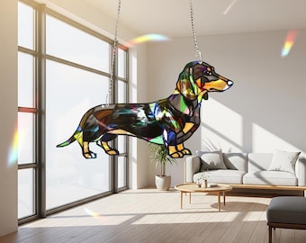 Dachshund Acrylic Hologram Suncatcher, Colorful Dog Window Hanging Decor, Dachshund Lover Gift, Pet Memorial Ornament, Dachshund Mom Gift