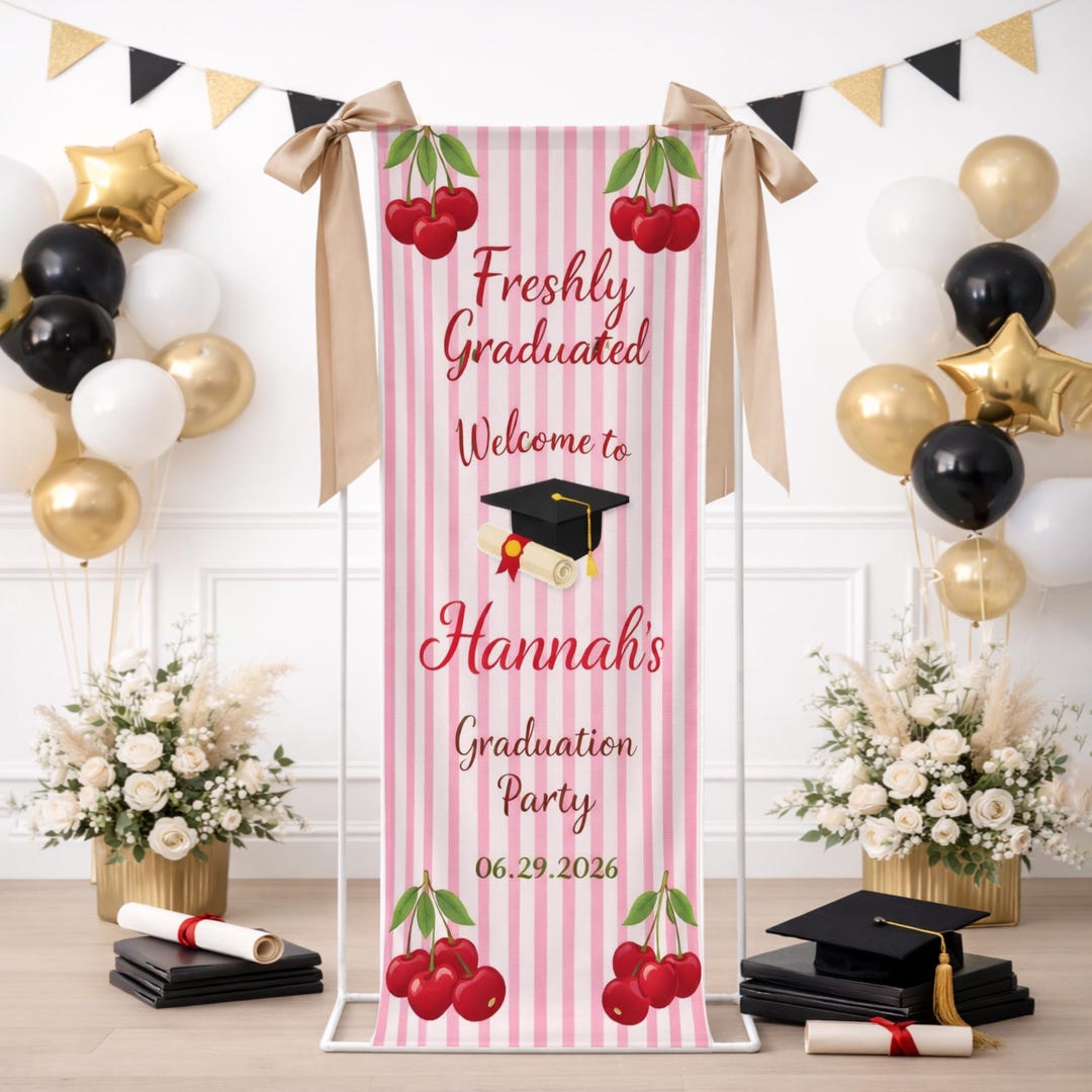 Spring Graduation Linen Personalized Graduation Party Welcome Banner, Custom Grad Sign, Linen ...
