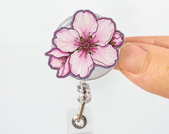 Kirschblüten Acryl Ausweis Reel, Blumen Krankenschwester Ausweishalter