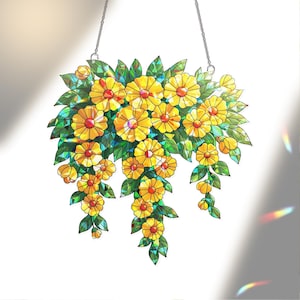 Cascading Yellow Flower Acrylic Broken Glass Hologram Window Decor, Stained Glass Floral Hanging, Sun Catcher Gift, Yellow Flower Home Decor