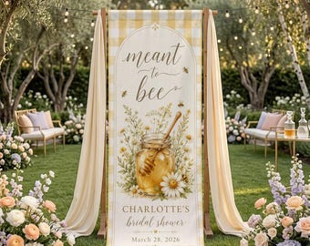 Meant to Bee Bridal Shower Welcome Sign, Honeycomb Linen Banner, Personalized Party Decor