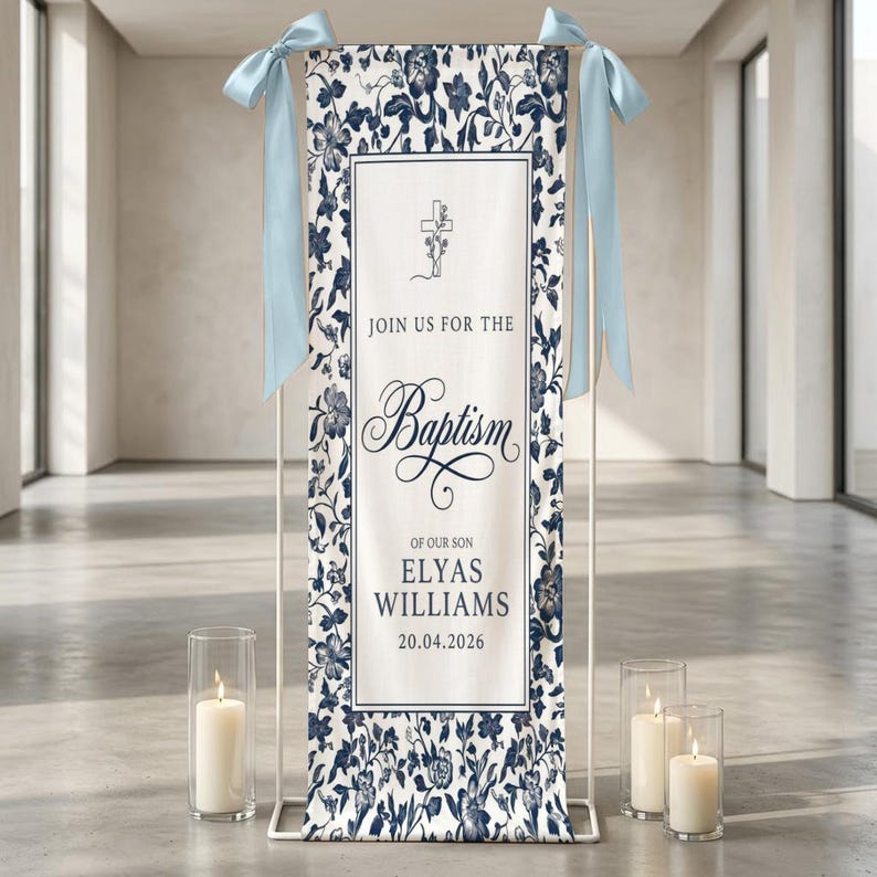 Baptism Linen Sign for Boy, Custom Christening Welcome Banner ...