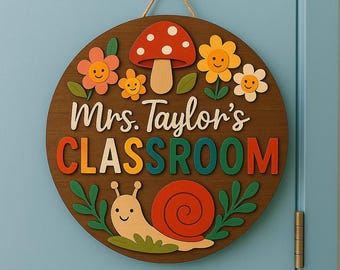 3D Teacher Door Sign, Woodland Classroom Decor, Custom Wooden Name Sign