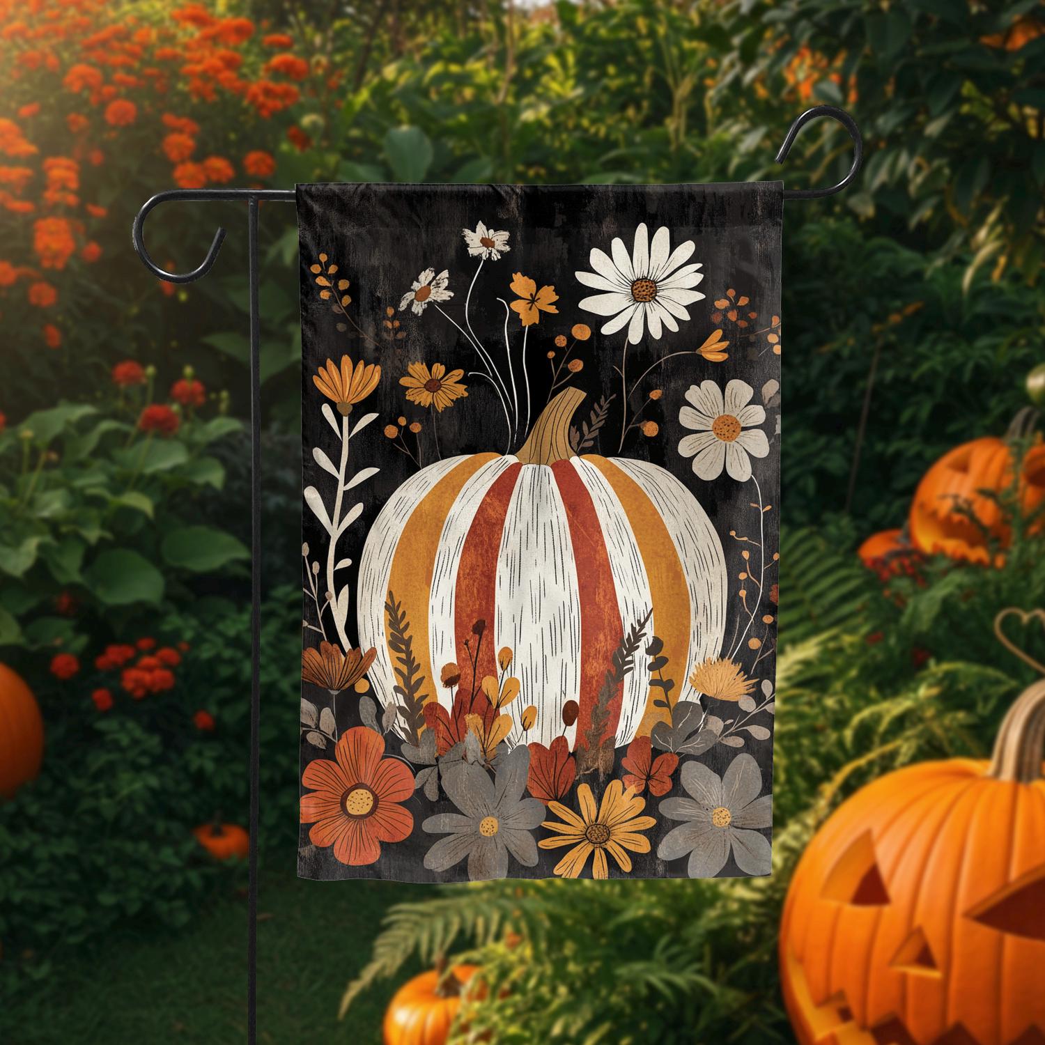 Bandera Jardín Calabaza Espantapájaros - Doble Cara 28x40 Pulgadas - Decoración Otoño Granja