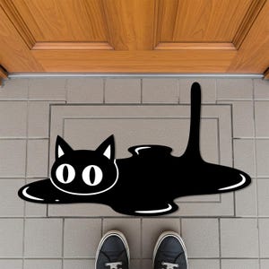 Funny Black Cat Doormat, Melting Cat Shape Welcome Mat, Cute Kitty Entry Rug, Halloween Cat Lover Gift, Cat Porch Decor, Black Cat Decor
