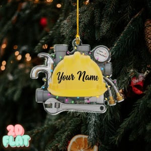 Custom Plumber 2D FLAT Ornament, Personalized Hard Hat Xmas Decoration, Funny Plumbing Holiday Gift, Construction Worker Tree Decor