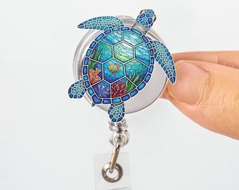 Sea Turtle Badge Reel, Acrylic Ocean ID Clip