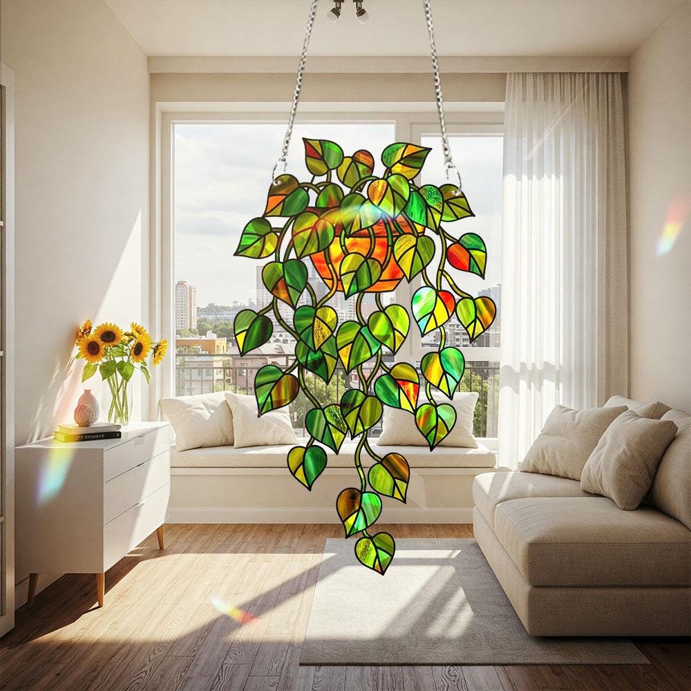 ポトス植物ホログラムオーナメント、ホログラフィックアクリル吊り下げ