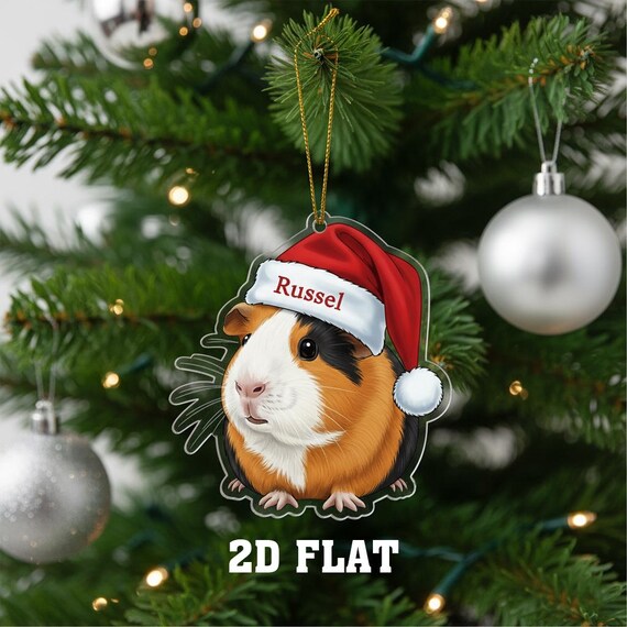 Personalized Guinea Pig 2D FLAT Christmas Ornament With Santa Hat