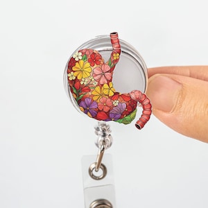 Floral Stomach Badge Reel, Gastroenterology ID Clip, Cute Medical Gift, GI Nurse Badge Holder, Healthcare Worker Accessory