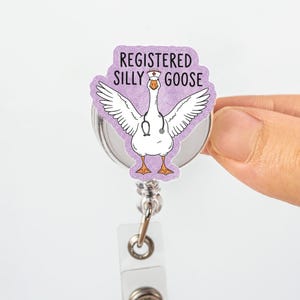 Registered Silly Goose Faux Glitter Badge Reel, Funny Nurse Badge Holder, Cute Goose ID Clip, RN Gift, Medical Humor Accessory