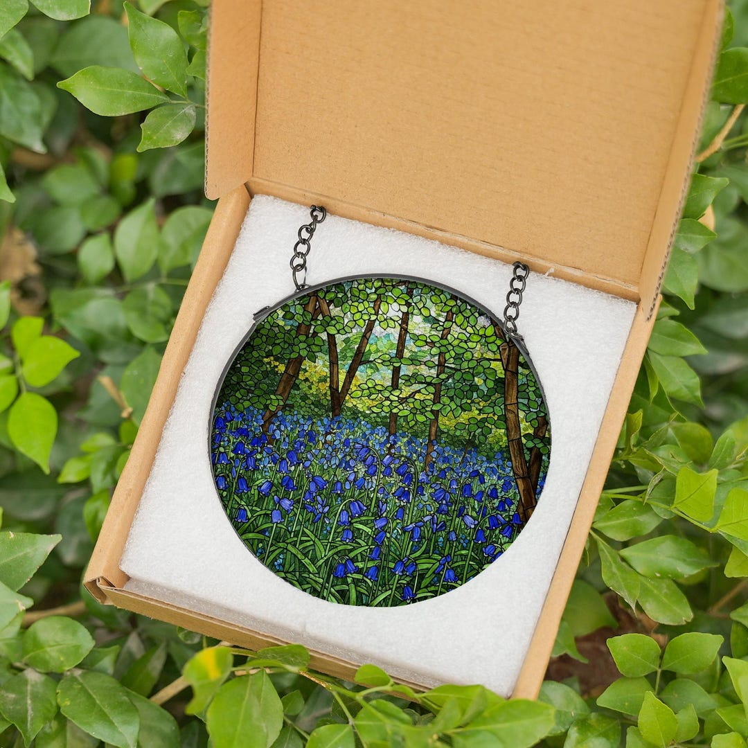 Bluebell Forest Glass Suncatcher, Stained Glass Style Hanging