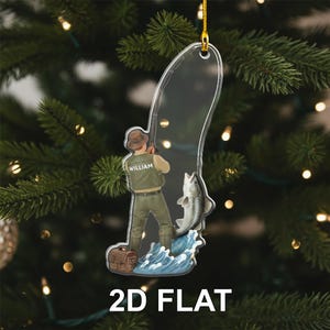 Personalized Fisherman Ornament, Custom Fishing 2D FLAT Christmas Ornament, Outdoor Sports Gift for Fisher or Dad, Fishing Hobby Gift