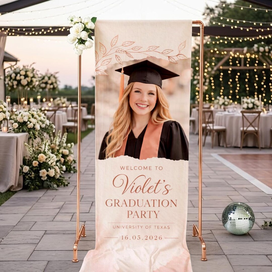 Spring Graduation Linen Personalized Graduation Photo Linen Banner, Custom Grad Party Welcome ...