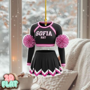 Personalized Cheerleader 2D FLAT Ornament, Custom Cheer Uniform Christmas Gift, Cheerleading Team Spirit Decor for Girls, Squad, Coach