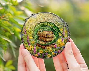 Green Dragon Stained Glass Suncatcher, Fantasy Window Decor