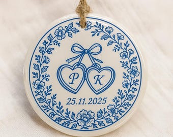 Personalized Chinoiserie Wedding Keepsake Ornament,Bride and Groom Gift,Anniversary Ornament, Newlywed Gift for Bride Groom,Married Ornament