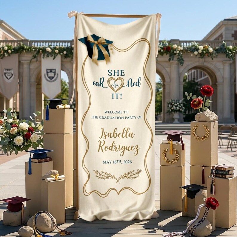 Spring Graduation Linen Graduation Linen Sign, Custom Grad Party Banner, Class of 2026 Decor - Etsy