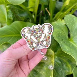 Floral Pelvis Badge Reel - Cute Anatomical ID Clip for OB GYN, Midwife, or Medical Students, Feminine Badge Holder Gift, Nurse Badge Clip