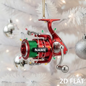 Personalized Fishing Reel 2D FLAT Ornament, Custom Fisherman Christmas Decor, Fishing Lover Xmas Tree Gift, Angler Holiday Ornament