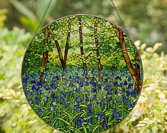 Bluebell Forest Glass Suncatcher, Stained Glass Style Hanging