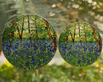 Bluebell Forest Glass Suncatcher, Stained Glass Style Hanging