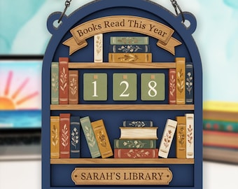 Personalized Book Tracker Sign, Custom Retro Floral Books Read This Year Display, Wooden Library Decor, Reading Counter Gift for Book Lovers