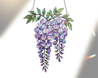 Acchiappasole a forma di rana e glicine, decorazione olografica per finestre da giardino