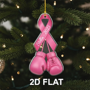 Breast Cancer Boxing Gloves 2D FLAT Ornament, Pink Ribbon Survivor Gift, Custom Name Christmas Tree Decoration 2025