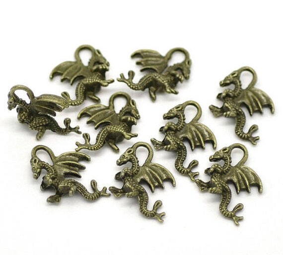 BULK Dragon Charm Antique Bronze/brass Set of 40 Charms Etsy
