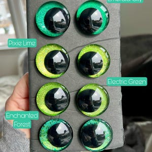 Enchanted Green 3D Sinker Safety Eyes: Emerald, Lime, Glitter for Amigurumi