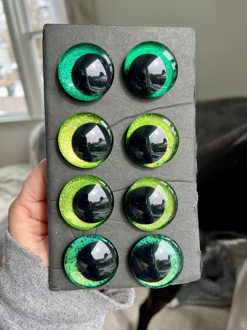 Enchanted Green 3D Sinker Safety Eyes: Emerald, Lime, Glitter for Amigurumi image 2