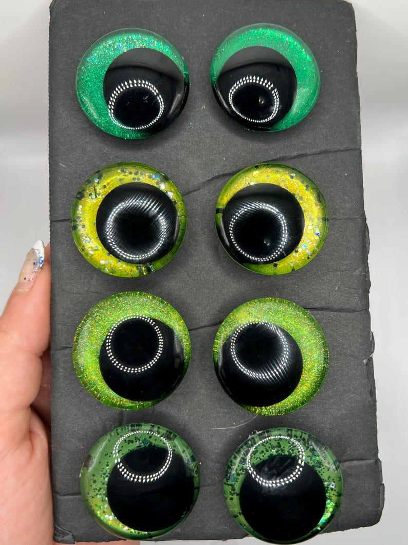Enchanted Green 3D Sinker Safety Eyes: Emerald, Lime, Glitter for Amigurumi image 3